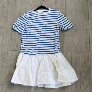 Tanya Taylor Blue & White Striped Drop-Waist Dress
